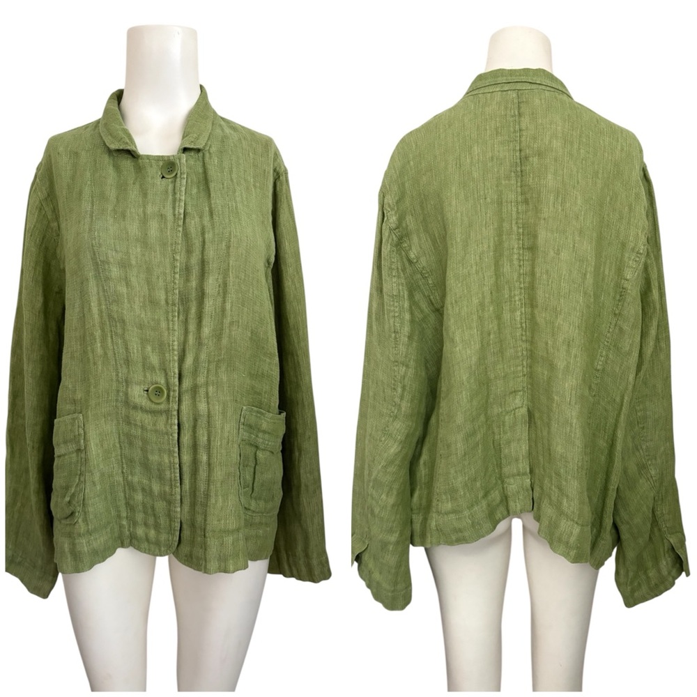 Eileen Fisher 100% Linen Green Patch Pocket Blazer/Jacket Sz XL